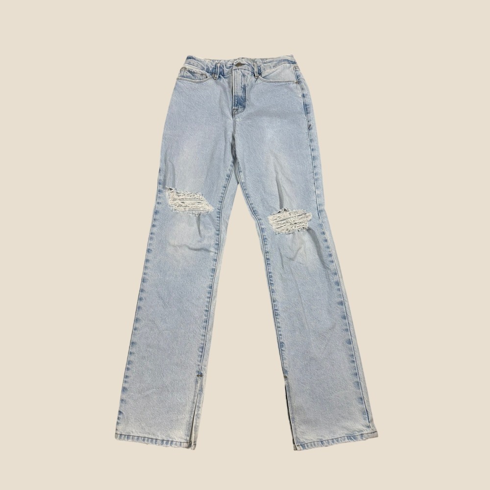 Good American Good 90s Distressed Straight Leg Jeans Light Wash 4/27 GB062T1042